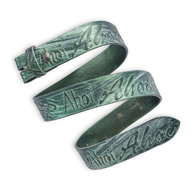 Handgeprägter Wechselgürtel, grün 4 cm, Motiv Ahoi, Schriftzug, von Neptunsgeschmeide.