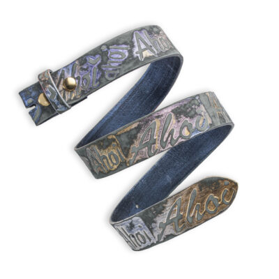Handgeprägter Wechselgürtel, multicolor 4 cm, Motiv Ahoi, Schriftzug, von Neptunsgeschmeide.