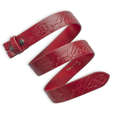 Handgeprägter Wechselgürtel, rot 4 cm, Motiv Ahoi, Schriftzug, von Neptunsgeschmeide.