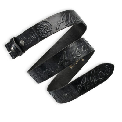 Handgeprägter Wechselgürtel, schwarz 4 cm, Motiv Ahoi, Schriftzug, von Neptunsgeschmeide.