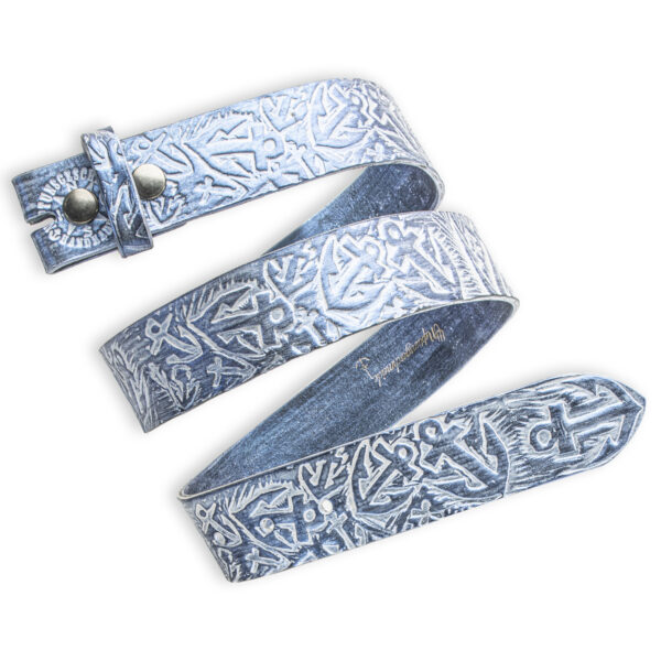 Hand-embossed interchangeable belt, blue 4 cm, motif anchor, from NeptunsSchmeiße.