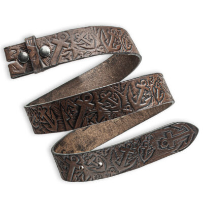 Handgeprägter Wechselgürtel, braun 4 cm, Motiv Anker, von Neptunsgeschmeide.