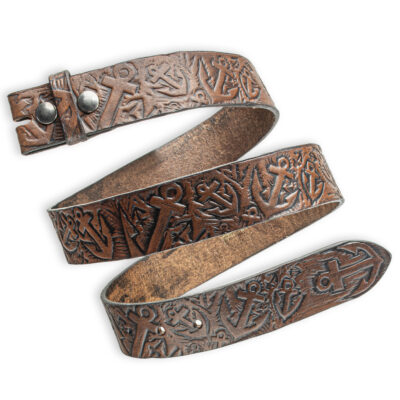 Handgeprägter Wechselgürtel, braun 4 cm, Motiv Anker, von Neptunsgeschmeide.