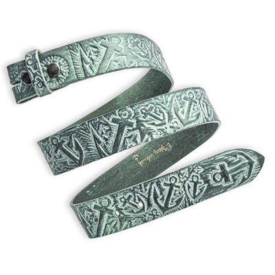 Handgeprägter Wechselgürtel, grün 4 cm, Motiv Anker, von Neptunsgeschmeide.