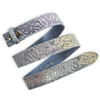 Handgeprägter Wechselgürtel, multicolor 4 cm, Motiv Anker, von Neptunsgeschmeide.