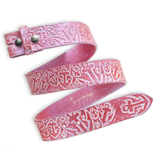 Hand-embossed interchangeable belt, pink 4 cm, anchor motif, from NeptunsSchmeiße.