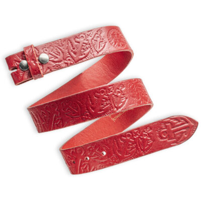 Handgeprägter Wechselgürtel, rot 4 cm, Motiv Anker, von Neptunsgeschmeide.