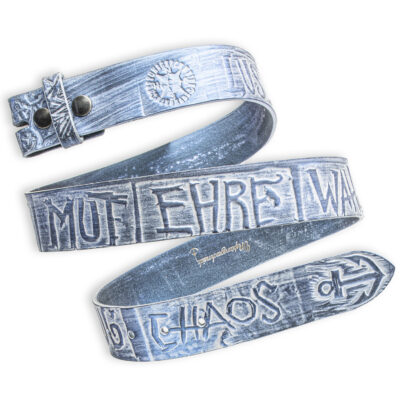 Handgeprägter Wechselgürtel, blau 4 cm, Motiv Chaos, von Neptunsgeschmeide.