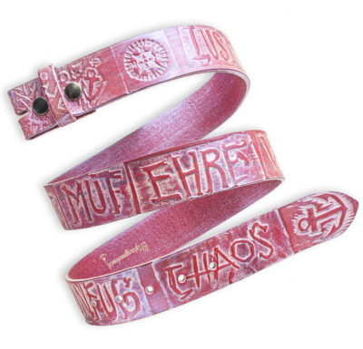 Handgeprägter Wechselgürtel, pink 4 cm, Motiv Chaos, Ledergürtel von Neptunsgeschmeide.