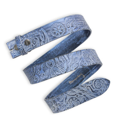Handgeprägter Wechselgürtel, blau 4 cm, Motiv Krakengarten / Oktopus Garden, von Neptunsgeschmeide.