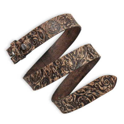 Handgeprägter Wechselgürtel, braun vintage 4 cm, Motiv Krakengarten / Oktopus Garden, von Neptunsgeschmeide.