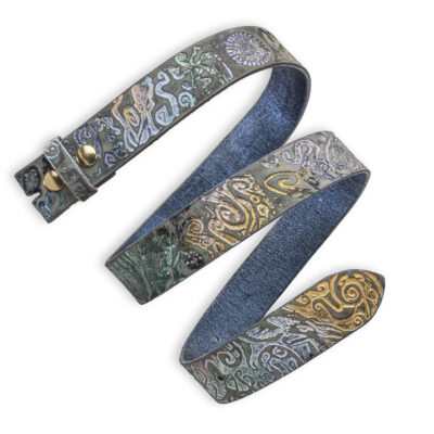 Handgeprägter Wechselgürtel, multicolor 4 cm, Motiv Krakengarten / Oktopus Garden, von Neptunsgeschmeide.