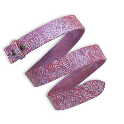 Handgeprägter Wechselgürtel, pink 4 cm, Motiv Krakengarten / Oktopus Garden, von Neptunsgeschmeide.