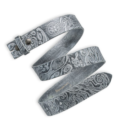 Handgeprägter Wechselgürtel, silber 4 cm, Motiv Krakengarten / Oktopus Garden, von Neptunsgeschmeide.