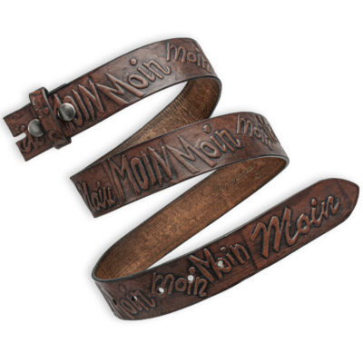 Handgeprägter Wechselgürtel Leder, braun 4 cm, Motiv Moin, von Neptunsgeschmeide.