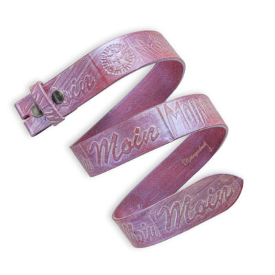 Handgeprägter Wechselgürtel Leder, pink 4 cm, Motiv Moin, von Neptunsgeschmeide.
