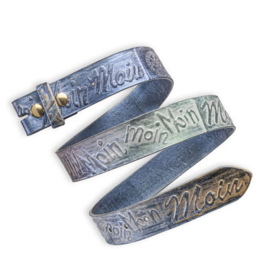 Handgeprägter Wechselgürtel Leder, regenbogen 4 cm, Motiv Moin, von Neptunsgeschmeide.