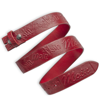 Handgeprägter Wechselgürtel Leder, rot 4 cm, Motiv Moin, von Neptunsgeschmeide.