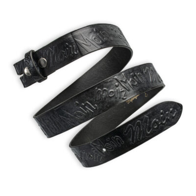 Handgeprägter Wechselgürtel Leder, schwarz 4 cm, Motiv Moin, von Neptunsgeschmeide.