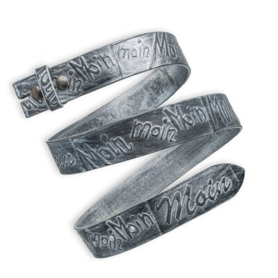 Handgeprägter Wechselgürtel Leder, silber 4 cm, Motiv Moin, von Neptunsgeschmeide.