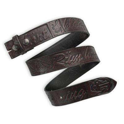 Handgeprägter Wechselgürtel, dunkelbraun 4 cm, Motiv "Rüm Hart, klaar Kimming", von Neptunsgeschmeide.