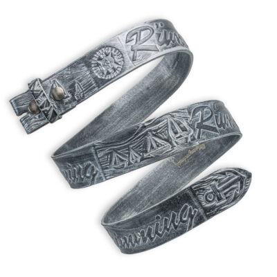 Handgeprägter Wechselgürtel, silber 4 cm, Motiv "Rüm Hart, klaar Kimming", von Neptunsgeschmeide.