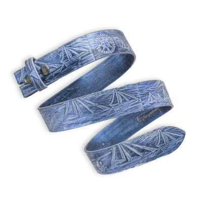 Handgeprägter Regatta Wechselgürtel, blau 4 cm, Motiv Segelschiffe, von Neptunsgeschmeide.