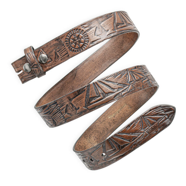 Hand-embossed interchangeable belt, brown 4 cm, motif sailing ships, by NeptunsSchmeide.