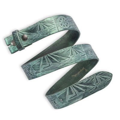 Handgeprägter Regatta Wechselgürtel, grün 4 cm, Motiv Segelschiffe, von Neptunsgeschmeide.