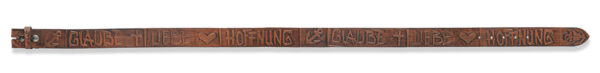 Belt brown with Faith Love Hope embossing, width 4 cm, from Neptune jewelry.