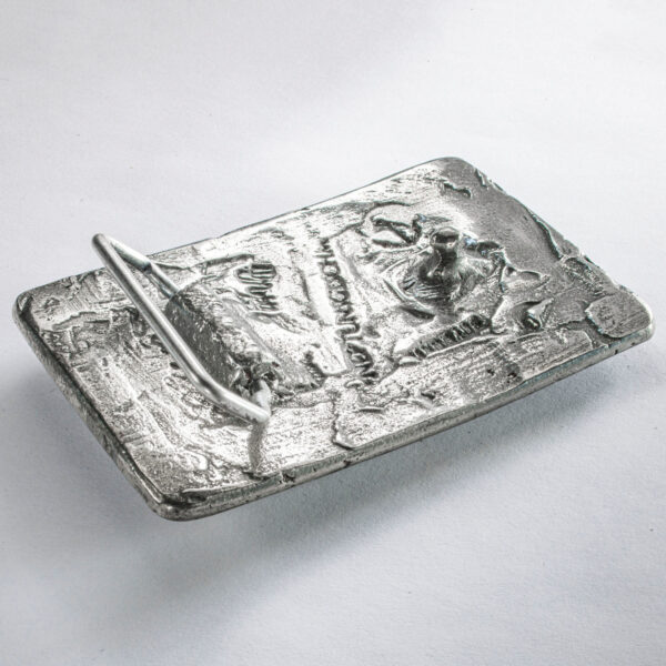 Belt clasp or belt buckle, rectangular long blackened format, reverse side. Handcrafted by Neptune Jewels.