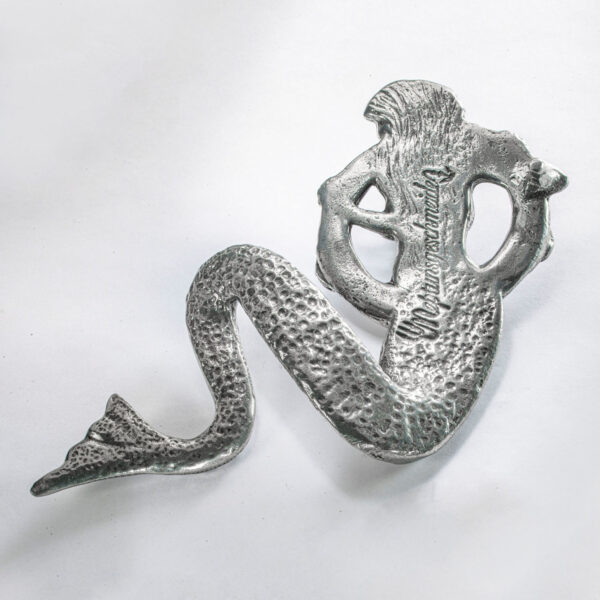 Fecho de cinto ou fivela de cinto, motivo "Big Mermaid", formato cerca de 18 x 12 cm, 350 g, verso, cor preta. Feito à mão por Neptune Jewels.