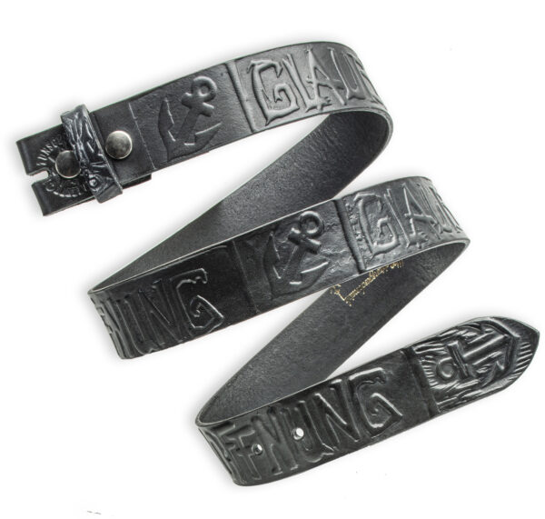 Hand-embossed interchangeable belt, black 4 cm, motif: Faith Love Hope. text embossing Leather belt from Neptune Jewels.