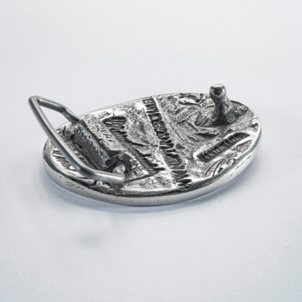 Motif belt buckle or belt clasp anchor rain, format oval approx. 8,5 x 5 cm, back. Handcrafted by Neptune Jewels.