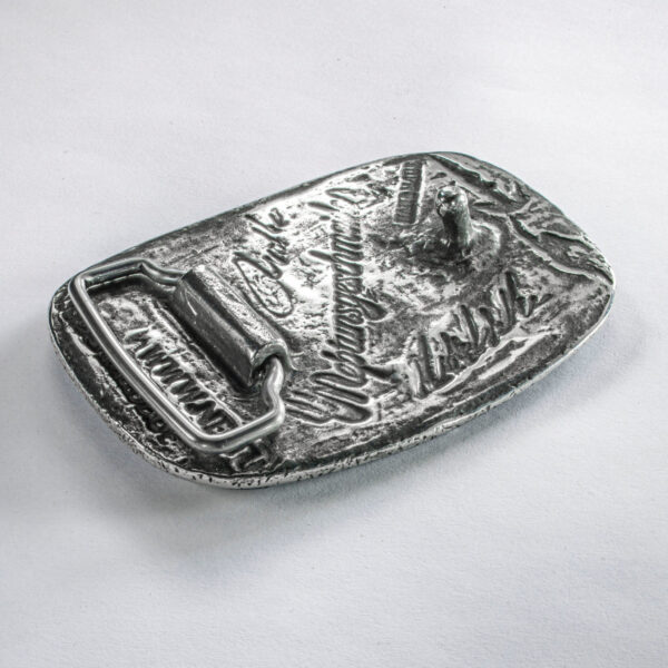 Belt clasp or belt buckle, "Sylt" motif, filed semi-oval 8 x 6 cm, reverse side. Handcrafted by Neptune Jewels.