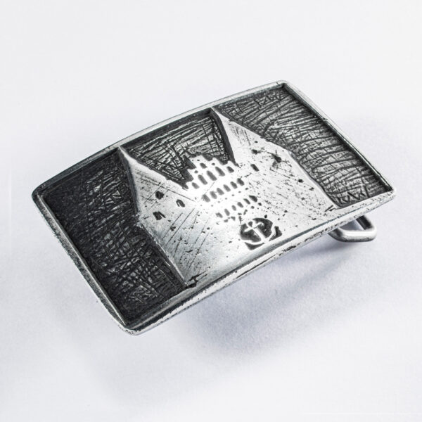 Motif belt buckle or belt clasp Holstentor, rectangular format approx. 7 x 4,5 cm, color blackened. Handcrafted by Neptune Jewels.