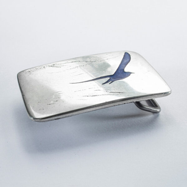 Motif belt buckle or belt clasp seagull, format square motif on the right approx. 7 x 4,5 cm, color blue. Handcrafted by Neptunsgeschmeide.