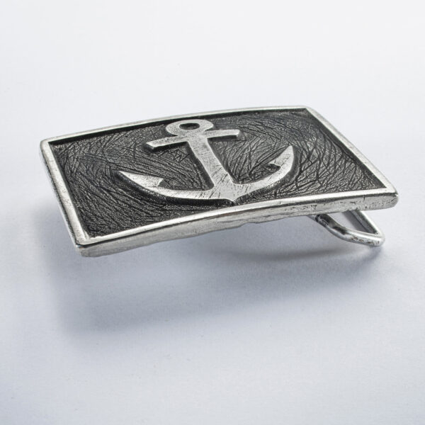 Belt clasp or belt buckle, motif anchor square raised large, rectangular format approx. 7,5 x 5,5 cm, color blackened. Handcrafted by Neptune Jewels.