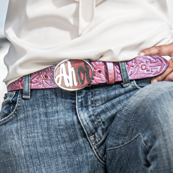 Ahoy belt buckle with hand-embossed anchor motif belt from NeptunsSchmeiße.