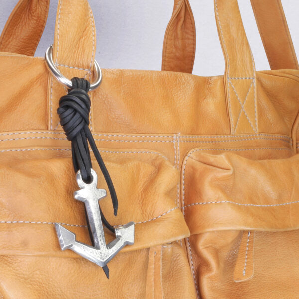 Gebamsel® large anchor, can be customized with desired embossing. Anchor pendant on a black leather strap with carabiner, dimensions: 14 x 6 cm, from Neptune jewelry.