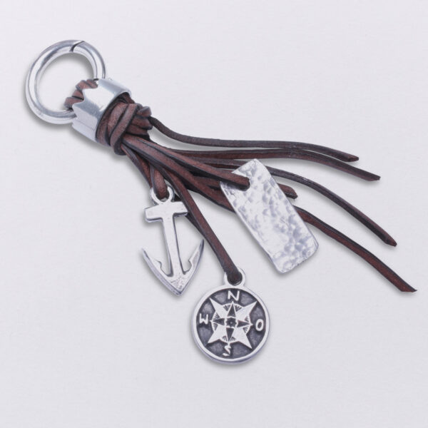 Gebamsel® Anhänger Krone und Kompass, Ansicht komplett, von Neptunsgeschmeide. Taschen- oder Schlüsselanhänger mit Karabinerhaken klein.