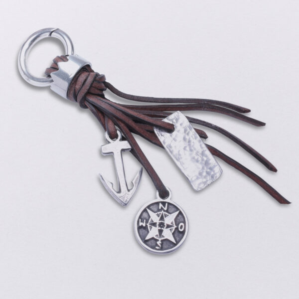 Gebamsel® pendant crown and compass, full view, from Neptune jewelry. Bag or key ring with snap hook small.