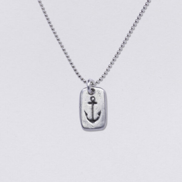 Necklace anchor pendant rectangular deepened 11 mm. Set with ball chain, available in three lengths. Back side with desired embossing. main view.