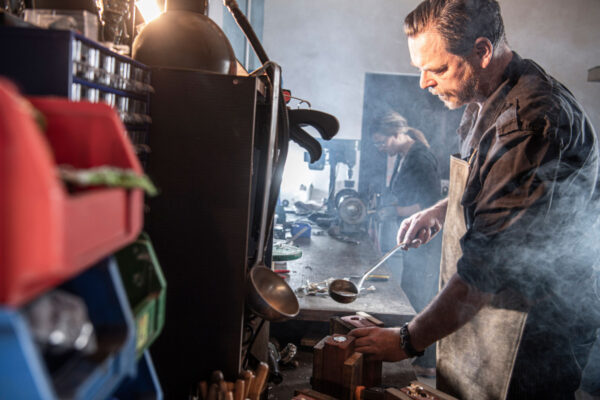 Neptune Jewels Studio and workshop: pewter casting by hand.