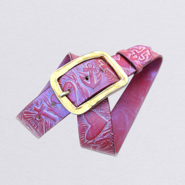 Belt Faith Love Hope pink Symbols: Simple buckle tide in gold or silver. Here: galvanized gold-plated buckle (gold-colored). main image 2