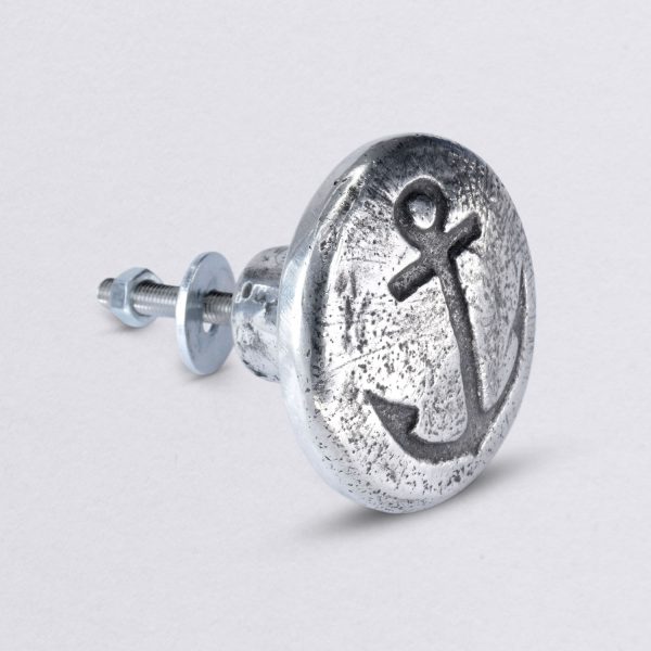 Large knob anchor, pewter furniture handle from Neptune jewelry, motif deepened. side view