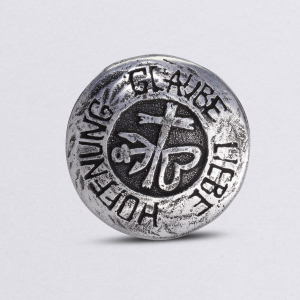 Large knob Faith Love Hope, pewter furniture handle from Neptunsjewellery. main view