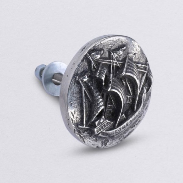 Large knob flagship, pewter furniture handle from Neptune jewelry. detail view