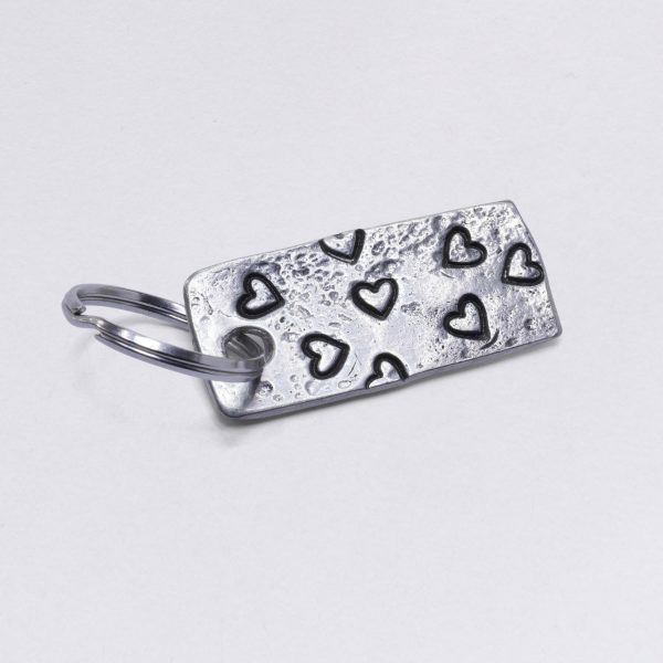 Key ring, many hearts, pewter, dimensions: approx. 2 x 4,5 cm, from Neptune Jewels. Customizable with desired embossing.