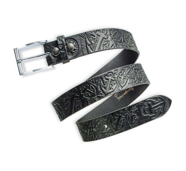 Ceinture ancre noire scintillante avec boucle de ceinture argent antique Modèle : Brise, estampée à la main et réalisée en bijoux Neptune.